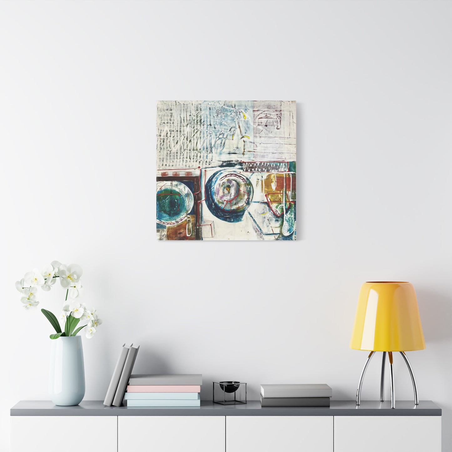 nested, wall artwork, big lamp