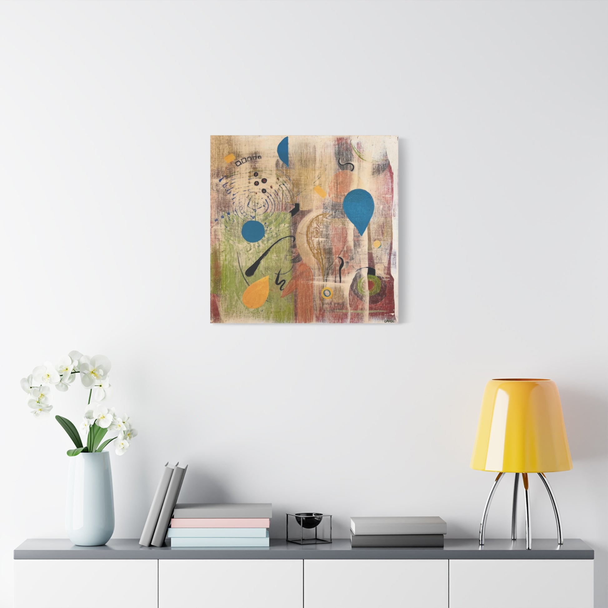 works for me, abstract art, yellow lamp